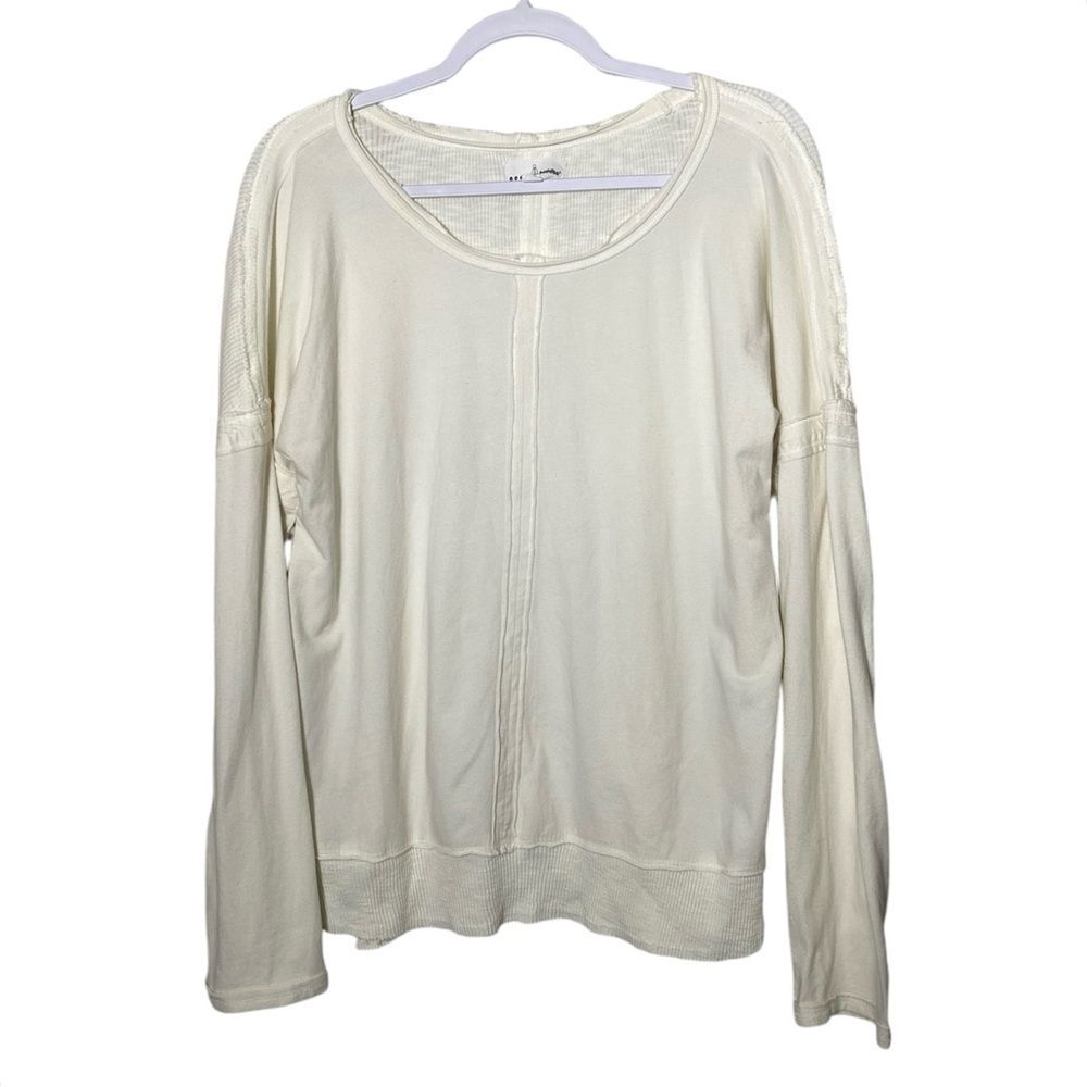 Neon Buddha Voyage Ribbed Knit Long Sleeve Back Button Top Women's Size Medium